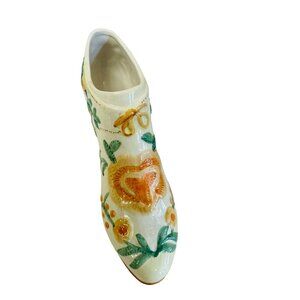 Vintage Boot Vase Hand Painted Ceramic White Floral  5" Tall